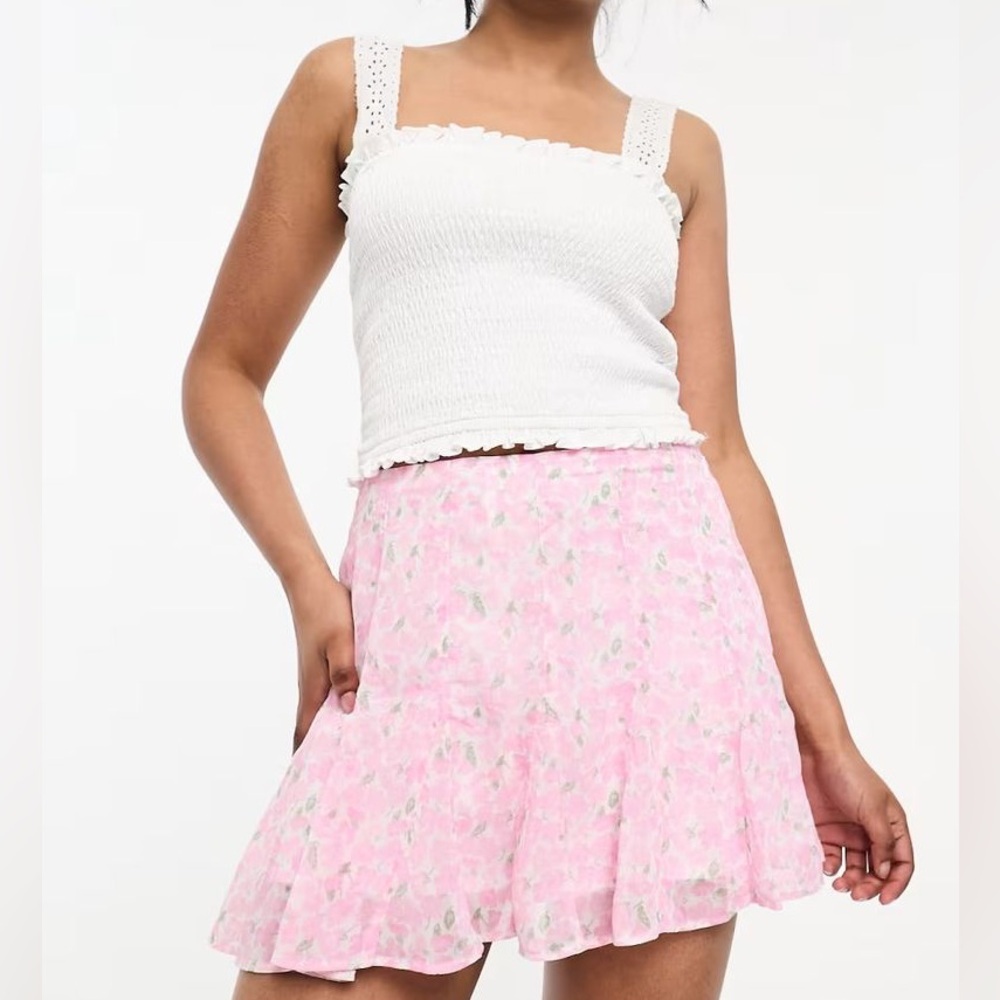 Hollister Pink Floral Skort XL Ultra High Rise Mini Skirt Built In Shorts